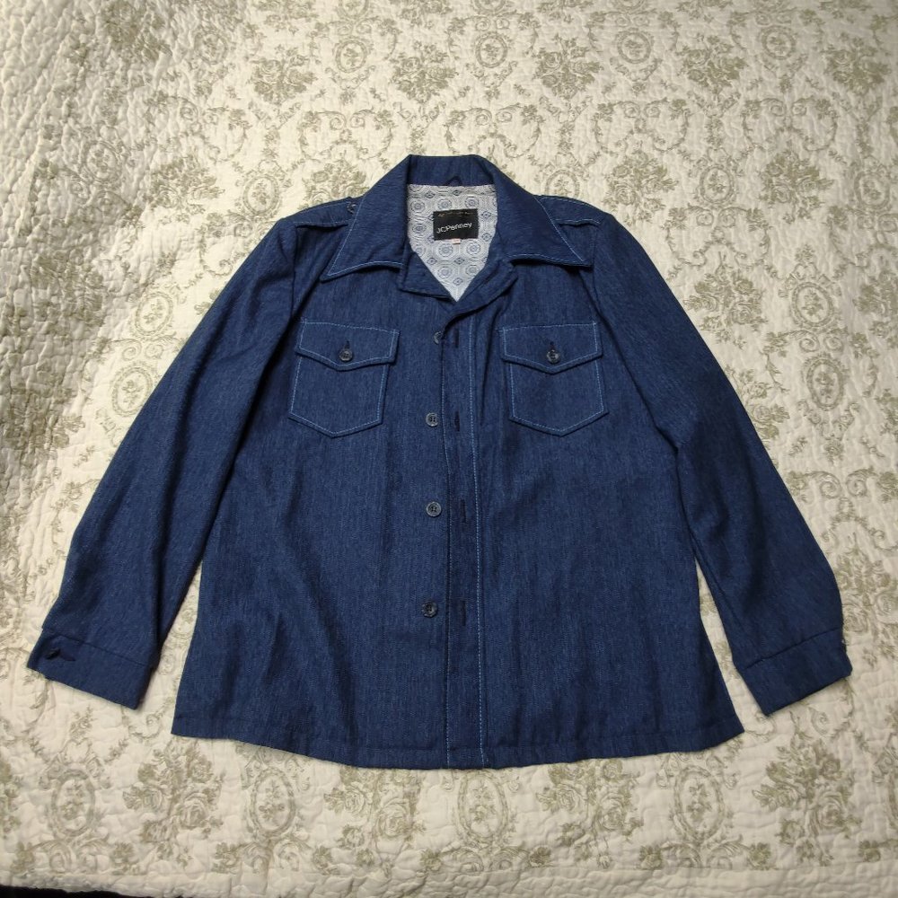 Vintage 1970s JCPenney Denim Jacket Indigo Blue w/ lining. Size Men's 44/XL